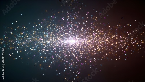 Abstract Cosmic Explosion of Colorful Particles in Deep Space Galaxy Background