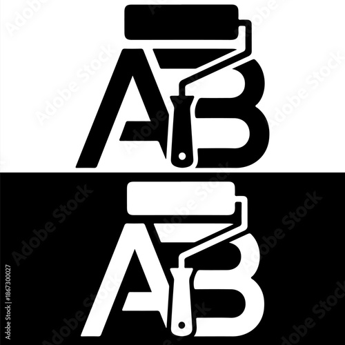 A and B Paint Roller Logo Design Vector illustration.