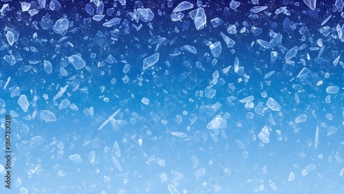 Abstract Pattern of Falling Ice Shards and Frozen Crystals on Blue Gradient Background