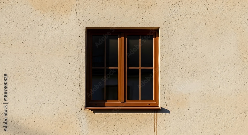 Fototapeta premium Simple Wooden Window on Beige Wall.