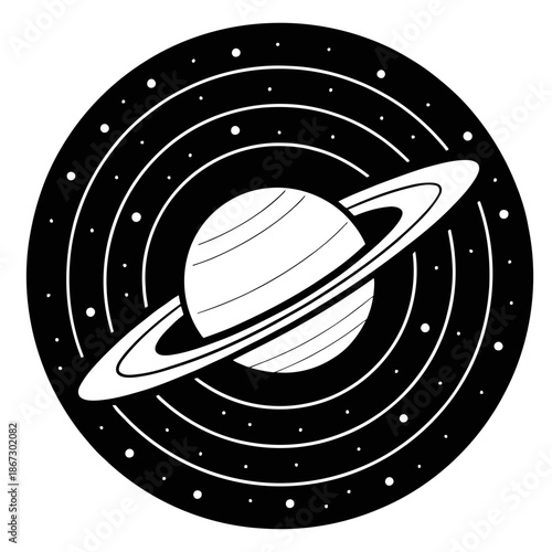A minimalist vector graphic illustration of Saturn in space