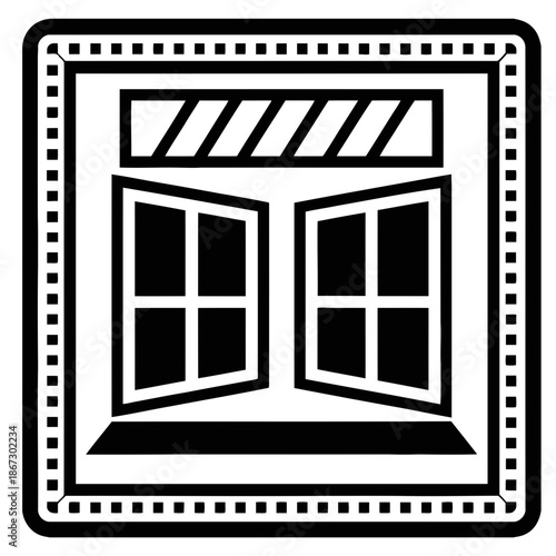 A minimalist vector graphic illustration of a movie clapboard window