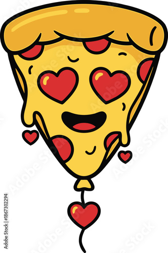 Romantic Food Character of Pizza Slice Shaped as Valentine Balloon Vector, full Customizable design. isolated on transparent background