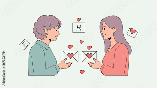 Two women exchange heartfelt messages and love letters.