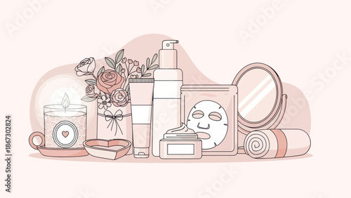 Beauty and self care products collection, flat design illustration.