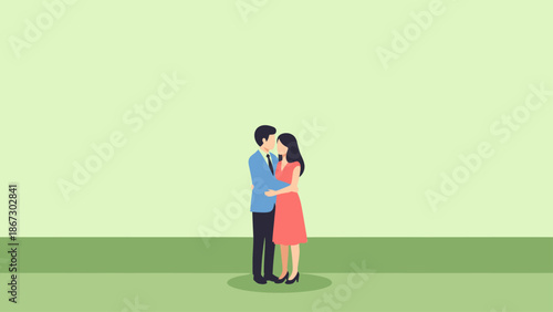 A couple embraces in a romantic moment.