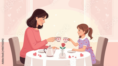 Mother and daughter enjoying tea time together.