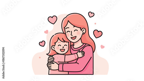 Mother and Daughter Hugging with Love and Happiness