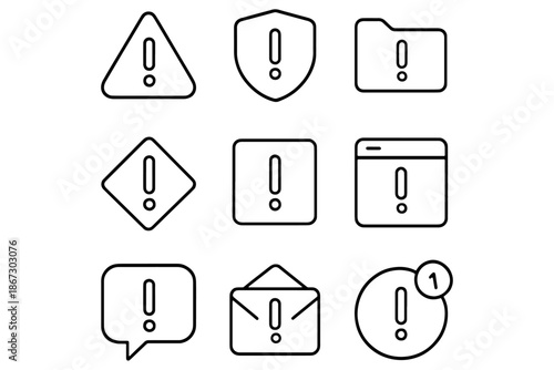 set of Warning & Alert icons,
Minimal Warning & Alert Icon Set – UI, Security, Notification & Error Symbols, Vector Outline Collection