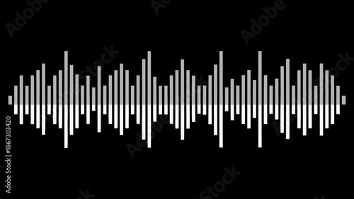 Audio spectrum equalizer in black and white with varying heights representing sound waves music and frequency