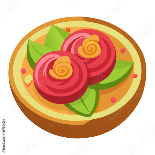 Delicious salmon sushi rolls on a plate with green leaves