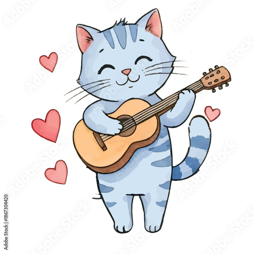 A cute black cartoon cat holding flowers with a happy and playful look