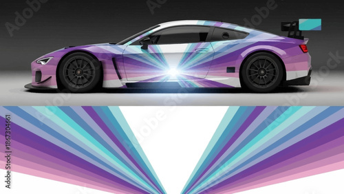 Vibrant multi-colored sports car with a gradient wrap and dynamic lighting design.
