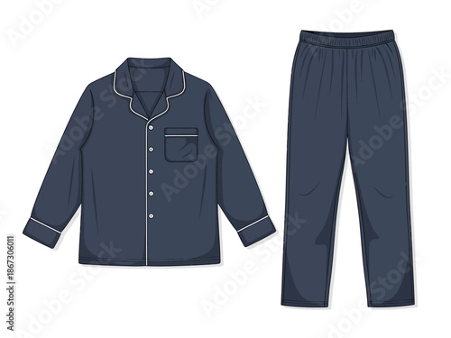 Dark blue longsleeved pajama set with white piping detail