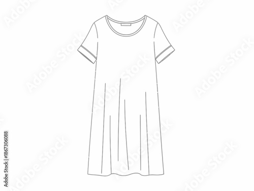 Gray line drawing of a shortsleeved flared Aline dress sketch