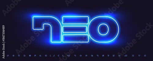 Cyber Tech Font Logo Alphabet Vector Neon Light Effect Letter Set Modern Typography, Glowing Typographic Design for Title Text, Typo Poster Headline, Led Contour Sans Serif Fonts. Vector Typeface