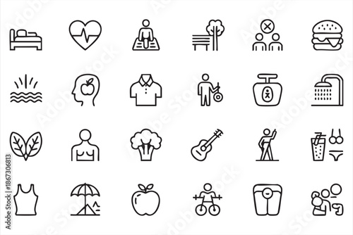 Wellness and Health Line Icon Pack for Fitness and Medical App Interfaces