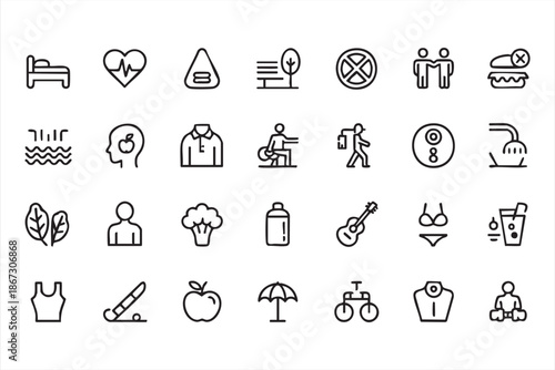 Clean Line Health Icons for Mobile Fitness Apps and Medical Dashboards