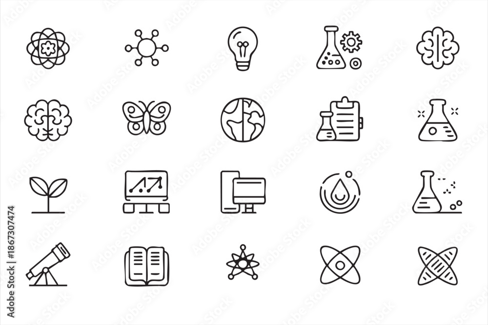 Fototapeta premium Science and Research Line Icon Pack for STEM Education Platforms