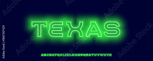 Green Glow Neon Font Logo Alphabet Vector Light Effect Letter Set Modern Typography, Glowing Typographic Design for Title Text, Typo Poster Headline, Led Contour Sans Serif Fonts. Vector Typeface