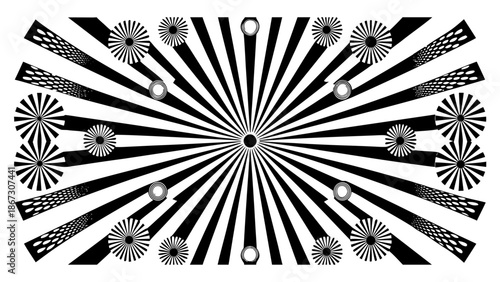 Test image for monitor calibration. widescreen video format. a geometric pattern of black rays on a transparent background.