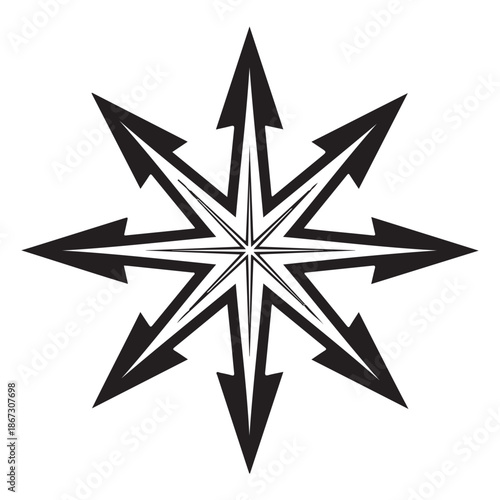 Black Eight-Pointed Star with Arrows Pointing Outward