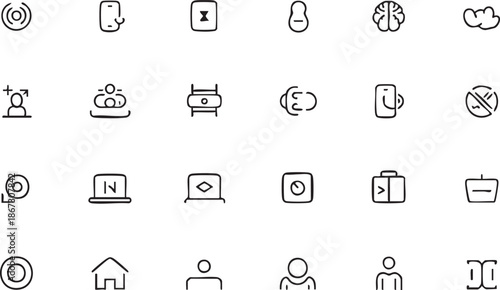 Offline Living and Brain Care Line Symbols for Wellness Platforms
