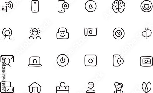Screen Free Lifestyle Outline Icons for Focus and Mindfulness Dashboards