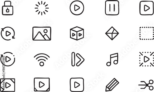 Media Player Control Line Icon Pack for Video Streaming Interfaces