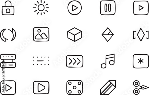 Video and Music Player Line Icons for Streaming Platform Design