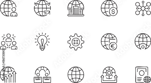 International Trade Outline Icons for Multinational Company Dashboards