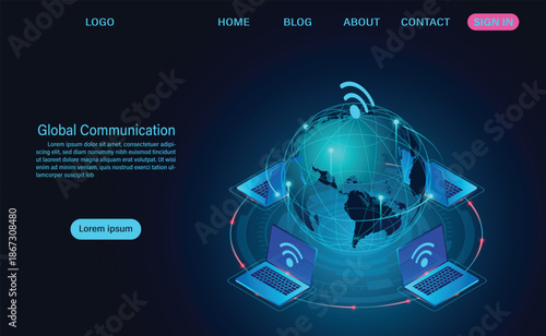 Futuristic global network connection concept with earth and devices
