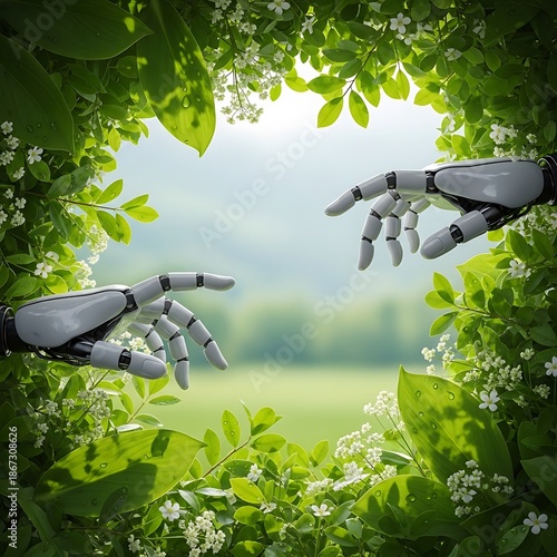 Robot Hands Reaching Through Nature.