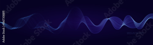 Digital Transformation Technology Futuristic Wave Line Background, Data Science Ai Abstract Blue Flow Tech Pattern, Audio Sound Signal, Business Analytics Transform Process BG. Vector Illustration