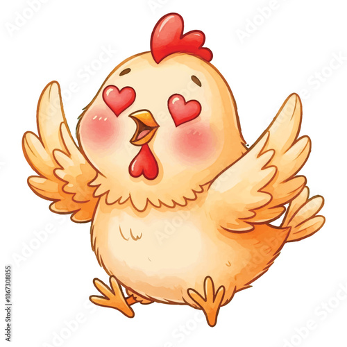 Cute cartoon hen and chicken showing love on a farm with eggs and a colorful Easter egg illustration