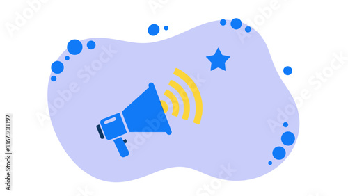 Megaphone illustration with sound waves and star on abstract background