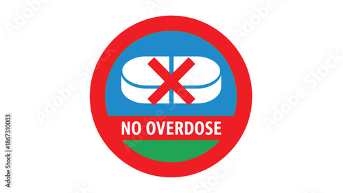 Graphic icon clearly illustrating a prohibition against taking too many pills or engaging in dangerous medication consumption behavior to prevent serious incidents
