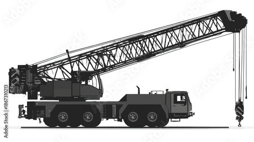 Heavy-duty mobile telescopic crane with a long boom and hook for construction, building, and industrial lifting projects.