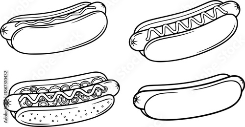 Set of Hot dog Outline vector illustration isolated On Transparent Background