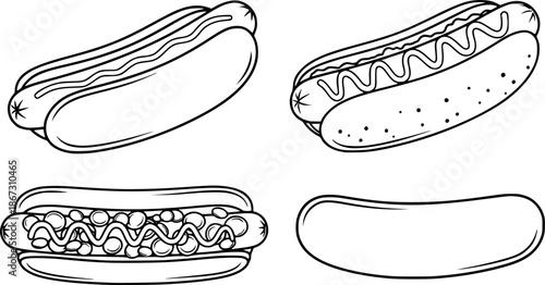 Set of Hot dog Outline vector illustration isolated On Transparent Background