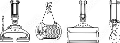 Set of Crane spreaders Outline vector illustration isolated On Transparent Background