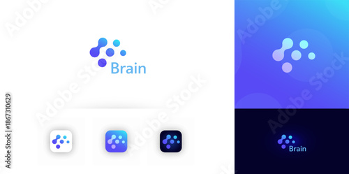 Brain Logo Ai Icon Abstract Mind Dot Symbol Logotype for Neural Network Data Science Technology, Medical Research, Neuro Innovation Tech, Creative Idea Knowledge Brainstorm Sign. Vector Illustration
