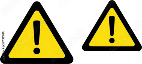 
a black warning sign featuring an exclamation mark inside a yellow triangle ideal for safety graphics on transparent background silhouette high quality professional detailed modern elegant