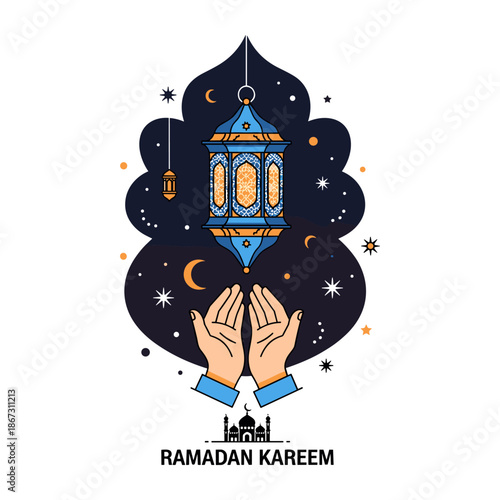 Celebrating ramadan kareem with traditional lantern Vector