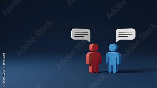 Dialogue Dynamics: Two abstract figures engage in a conversation. One speaks a thought, creating an atmosphere of open communication, connection, and idea exchange.