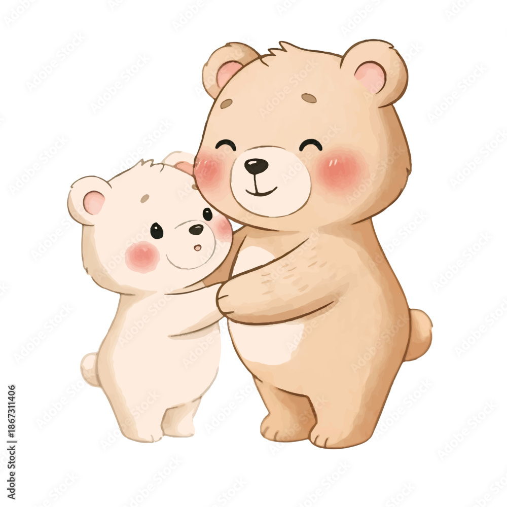 Fototapeta premium A cute brown teddy bear sitting with a heart and smiling sweetly like a childhood toy illustration