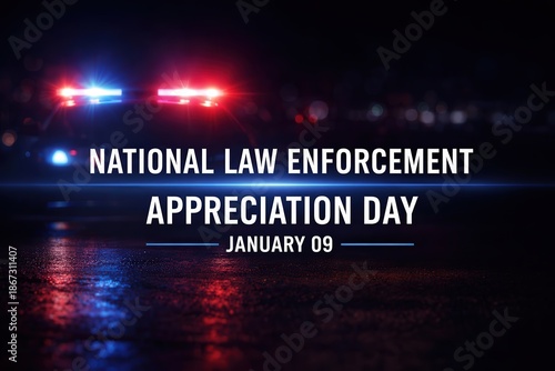 National Law Enforcement Appreciation Day Tribute, Police Badge Close Up with Blue Ribbon, Thank You Message, Honor Service and Protection Background