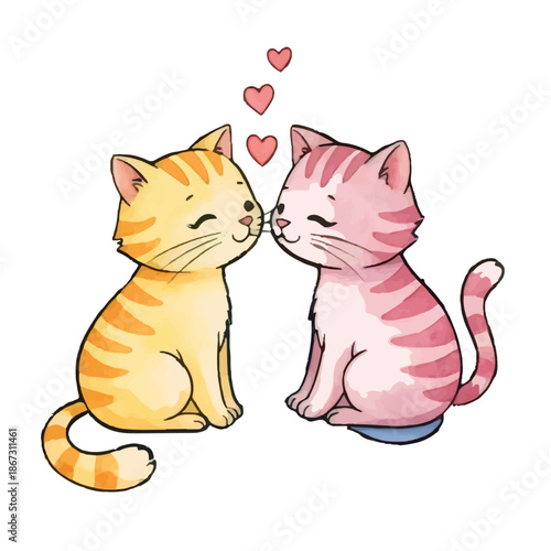 A cute cartoon cat with a mouse and a friendly dog playing happily together