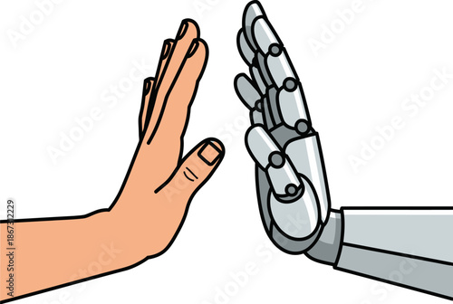 Conceptual image illustrating the profound interaction and potential integration between human beings and advanced artificial intelligence, symbolizing a future where organic and synthetic life meet