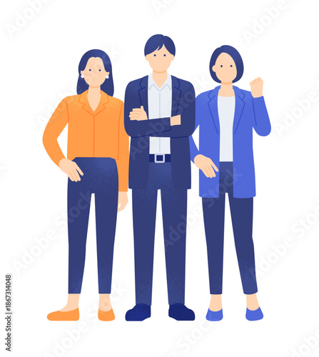 成功へ向けて意欲的なビジネスパーソン。「私たちに任せて」と自信とやる気に満ちた3人組。